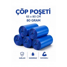 Mavi Çöp Poşeti 65x80 cm Büyük Boy Torba 80 Gram (10'lu 1 Rulo )