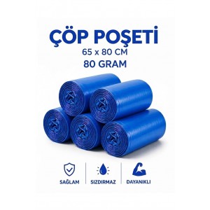 Mavi Çöp Poşeti 65x80 cm Büyük Boy Torba 80 Gram (10'lu 1 Rulo )