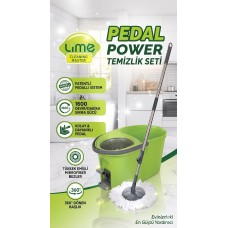 Lime Pedal Power Pedallı Temizlik Seti - 360 Derece Döner Başlık Mikrofiber Mop