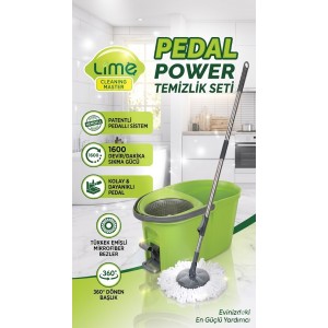 Lime Pedal Power Pedallı Temizlik Seti - 360 Derece Döner Başlık Mikrofiber Mop