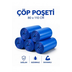Mavi Çöp Poşeti 80x110 cm Endüstriyel Battal Boy Çöp Torbası 800 gr (10'lu 1 Rulo)