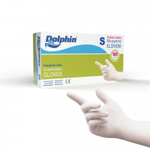 Dolphin Pudralı Beyaz Lateks Muayene Eldiveni S Beden (1 Paket / 100 Adet)