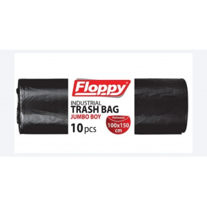 Floppy Jumbo Sanayi Tipi Çöp Poşeti 100×150 cm Siyah 10’lu 1 Koli (10 Rulo)