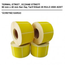 60 x 40 TERMAL ECZANE ETİKETİ 20000 ADET 20 RULO